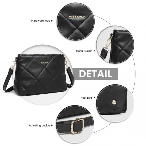 Miss Lulu Black PU Leather Rhombus Shoulder Bag | Stylish & Durable Handbag for Women