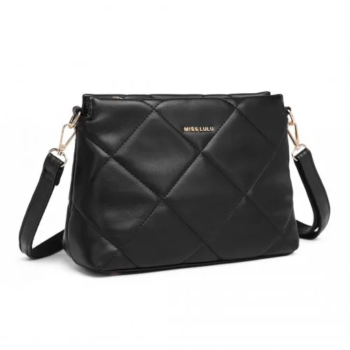 Miss Lulu Black PU Leather Rhombus Shoulder Bag | Stylish & Durable Handbag for Women