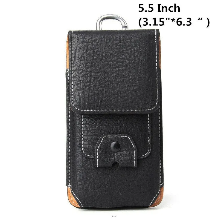 Multiple Sizes Men PU Leather Solid 6.3 inch Phone Bag Purse Casual Waist Bag Easy Carry