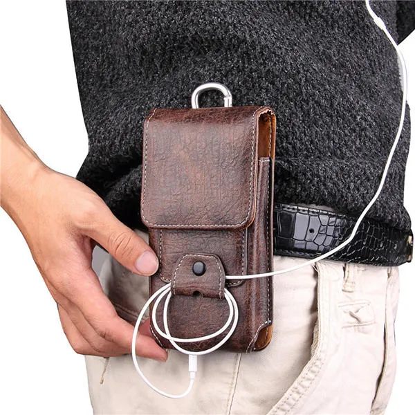 Multiple Sizes Men PU Leather Solid 6.3 inch Phone Bag Purse Casual Waist Bag Easy Carry