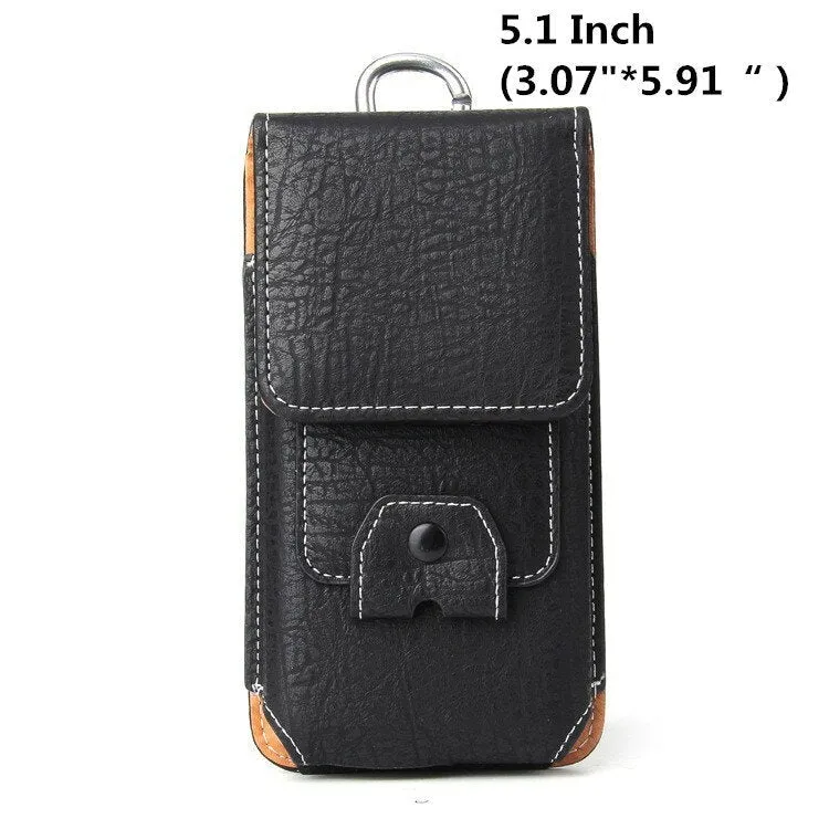 Multiple Sizes Men PU Leather Solid 6.3 inch Phone Bag Purse Casual Waist Bag Easy Carry