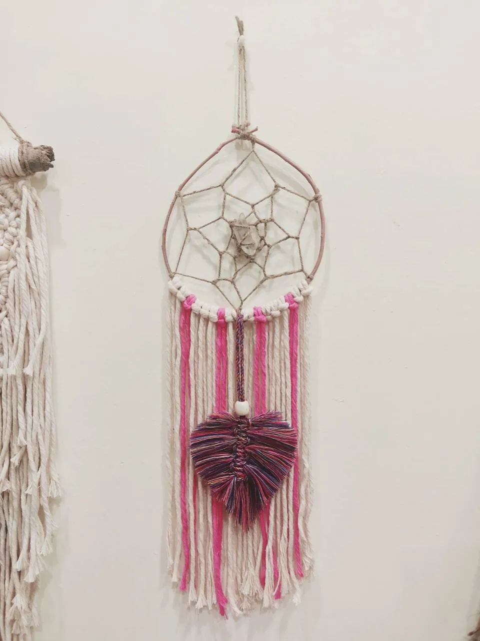 Natural Bohemian Pink Rainbow Macrame Dreamcatcher