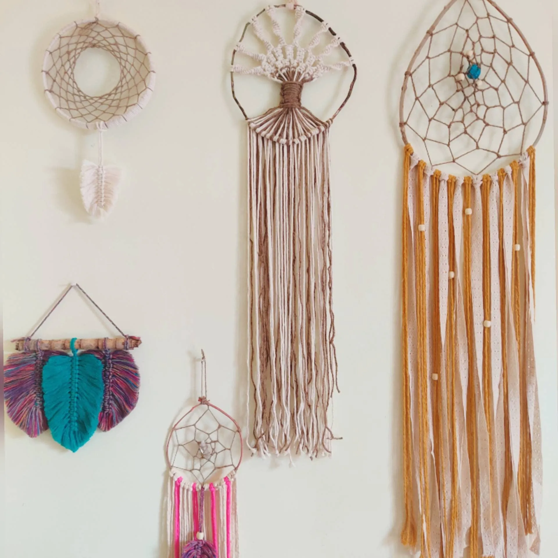 Natural Bohemian Pink Rainbow Macrame Dreamcatcher