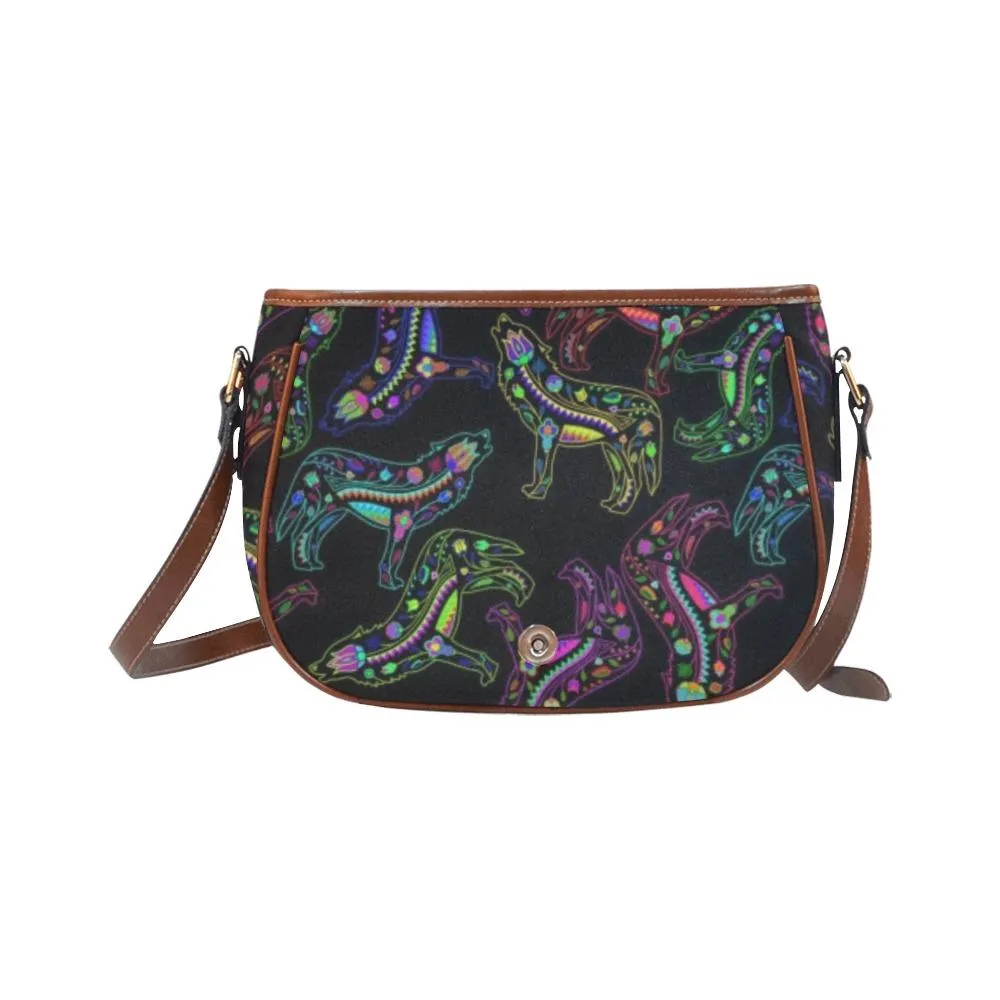 Neon Floral Wolves Saddle Bag/Large