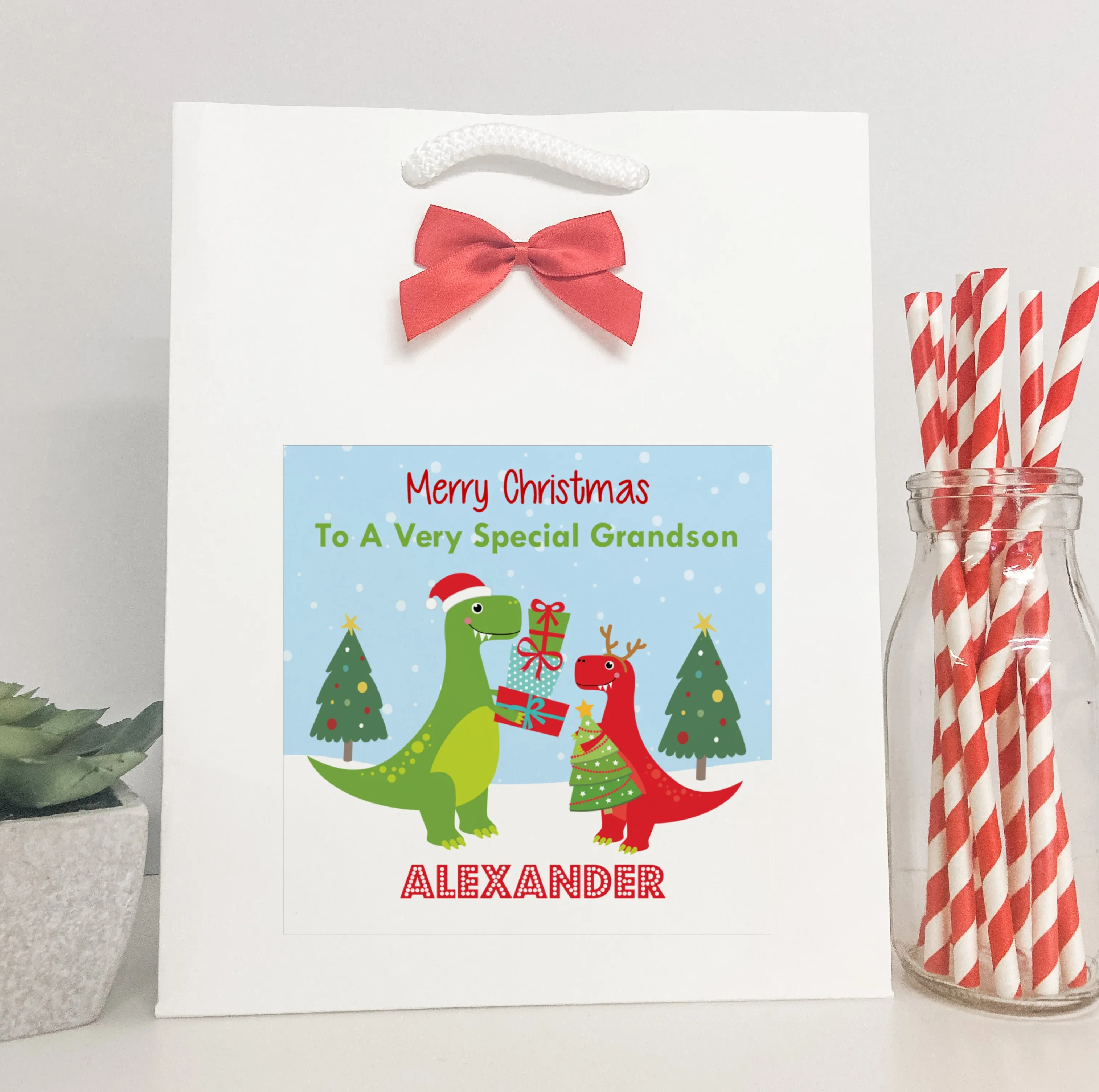 Personalised Christmas Gift Bag Dinosaur