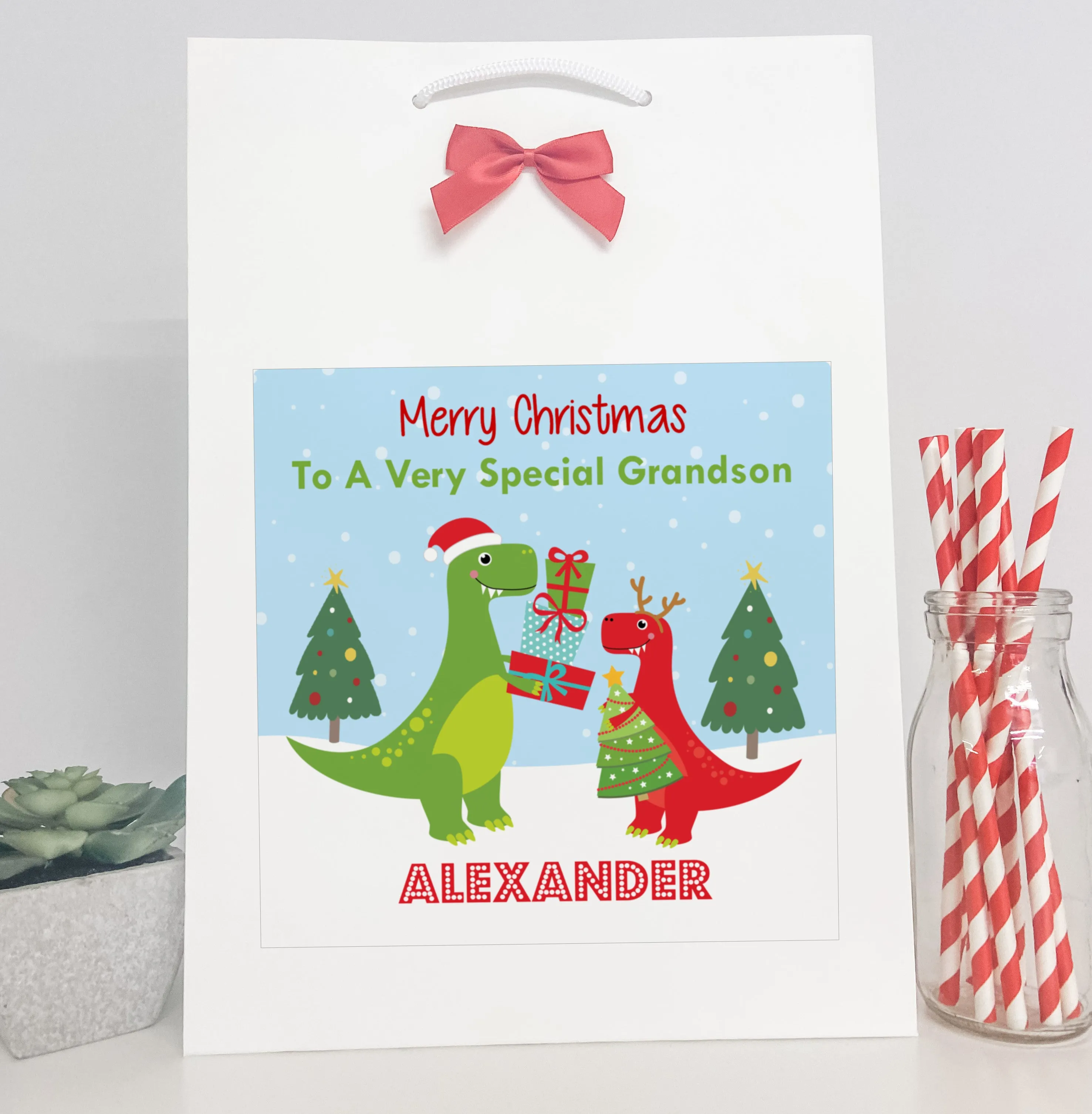 Personalised Christmas Gift Bag Dinosaur