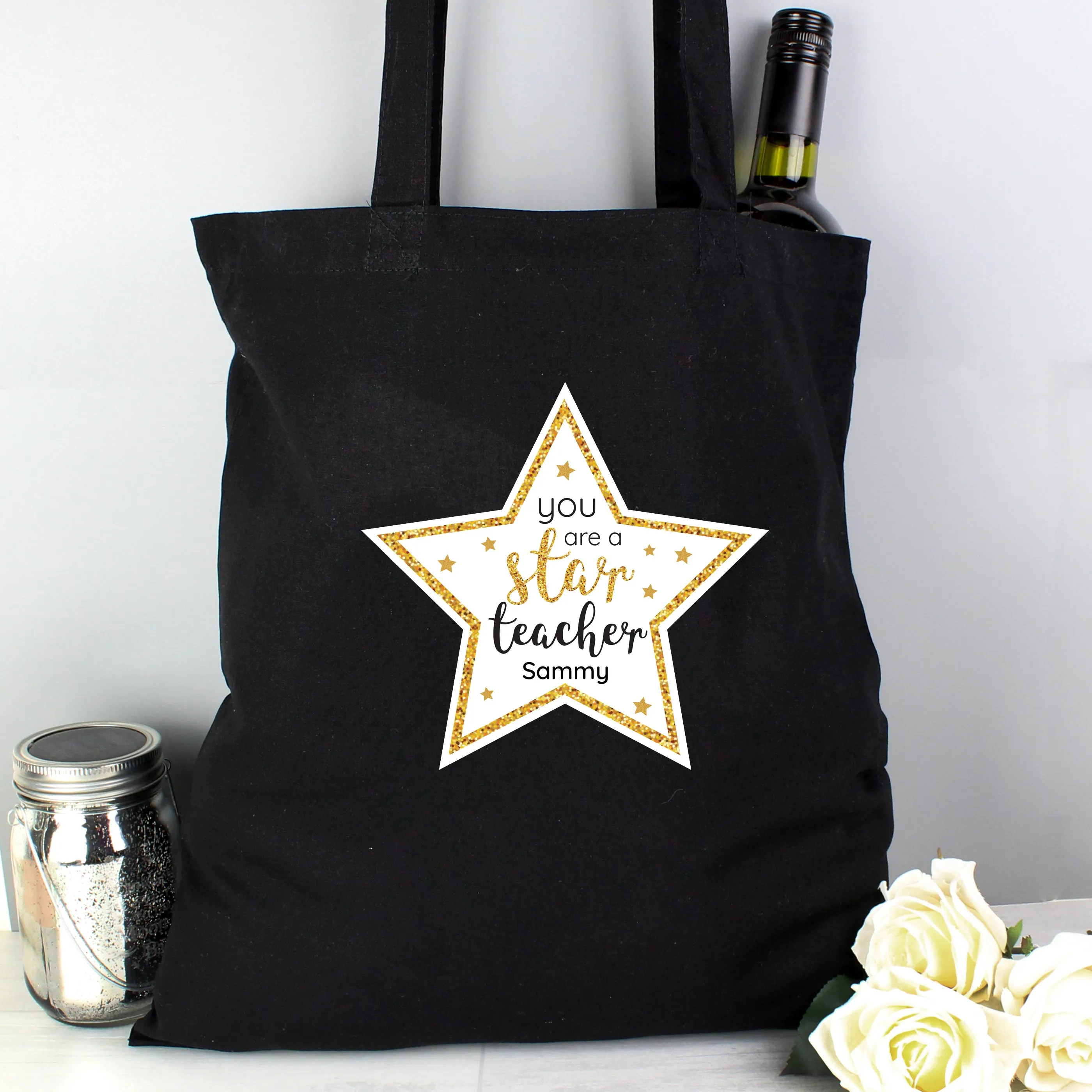 Personalised Star Teacher Black Cotton Bag