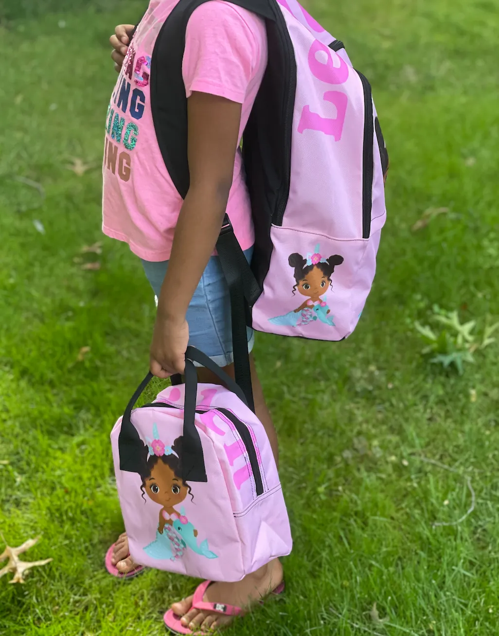 Pink Mermaid Backpack and Lunch Bag Set