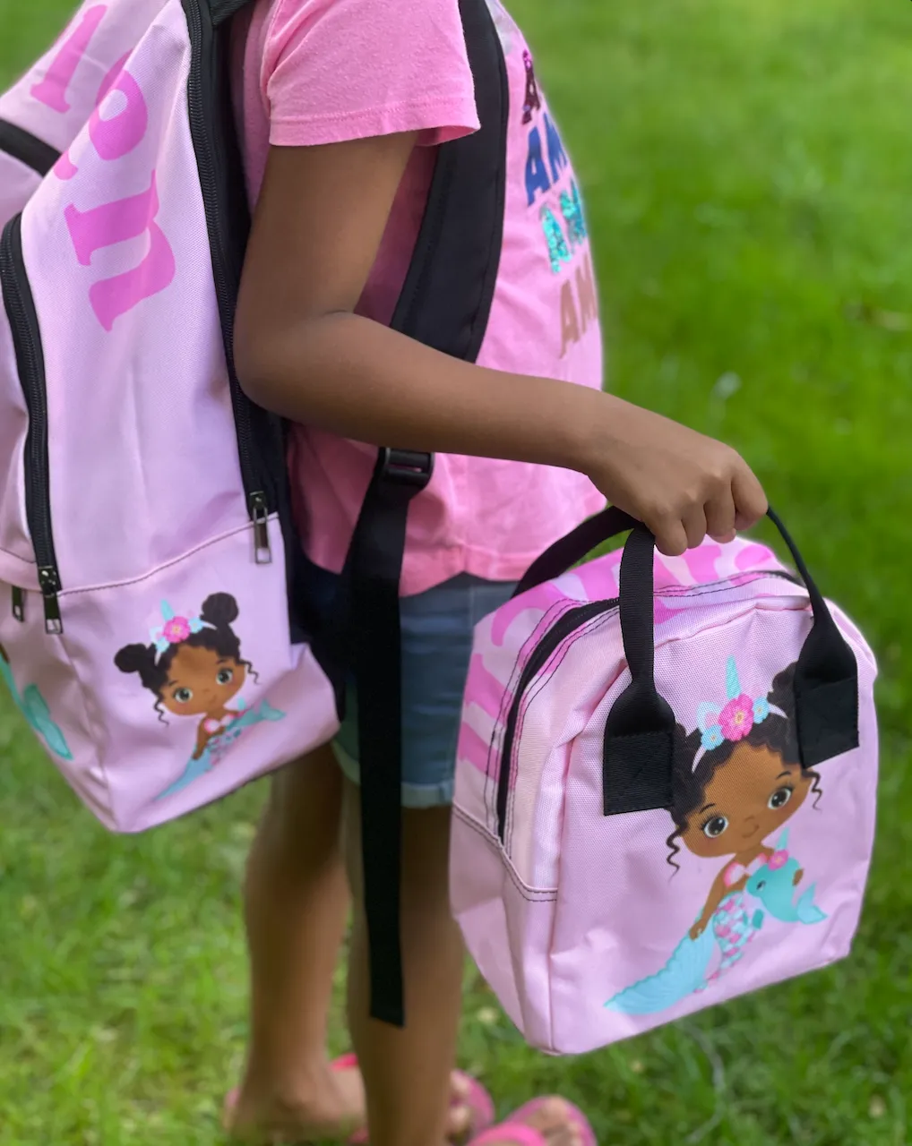 Pink Mermaid Backpack and Lunch Bag Set