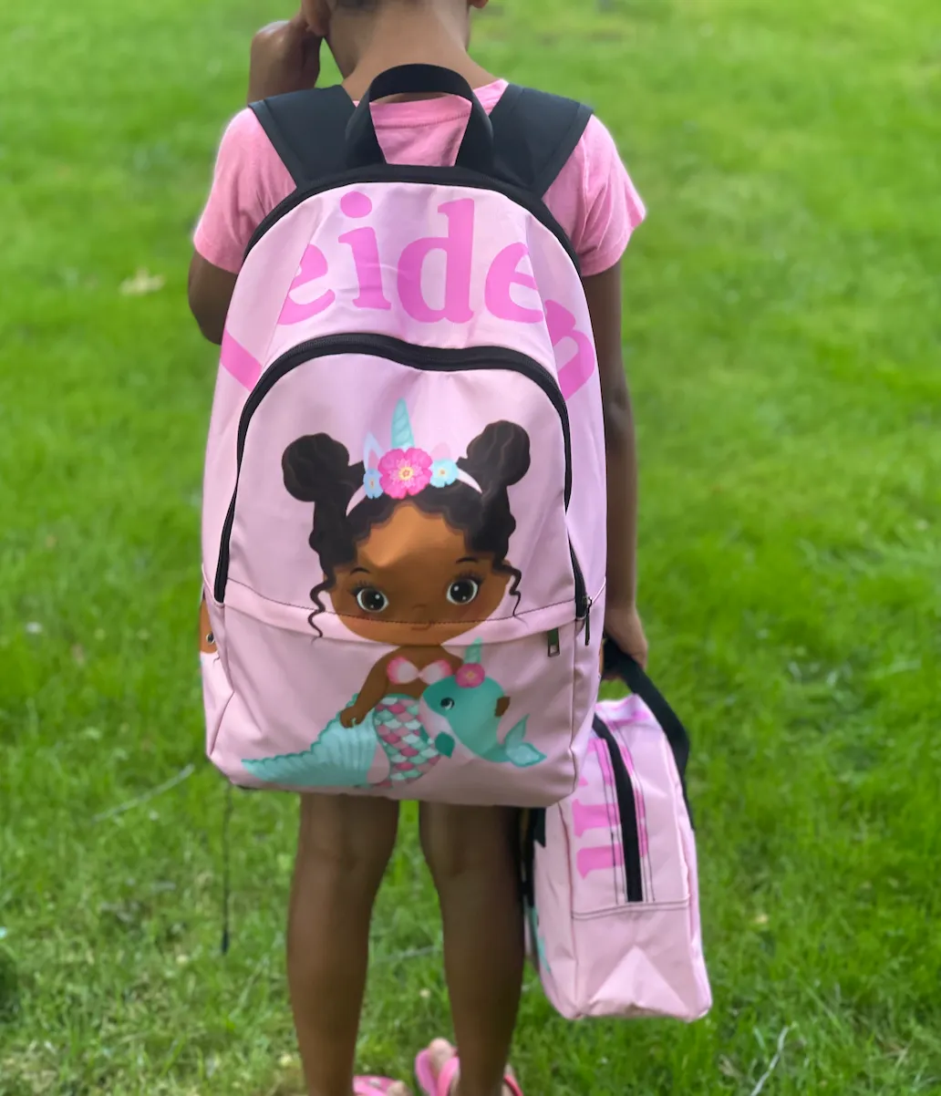 Pink Mermaid Backpack and Lunch Bag Set