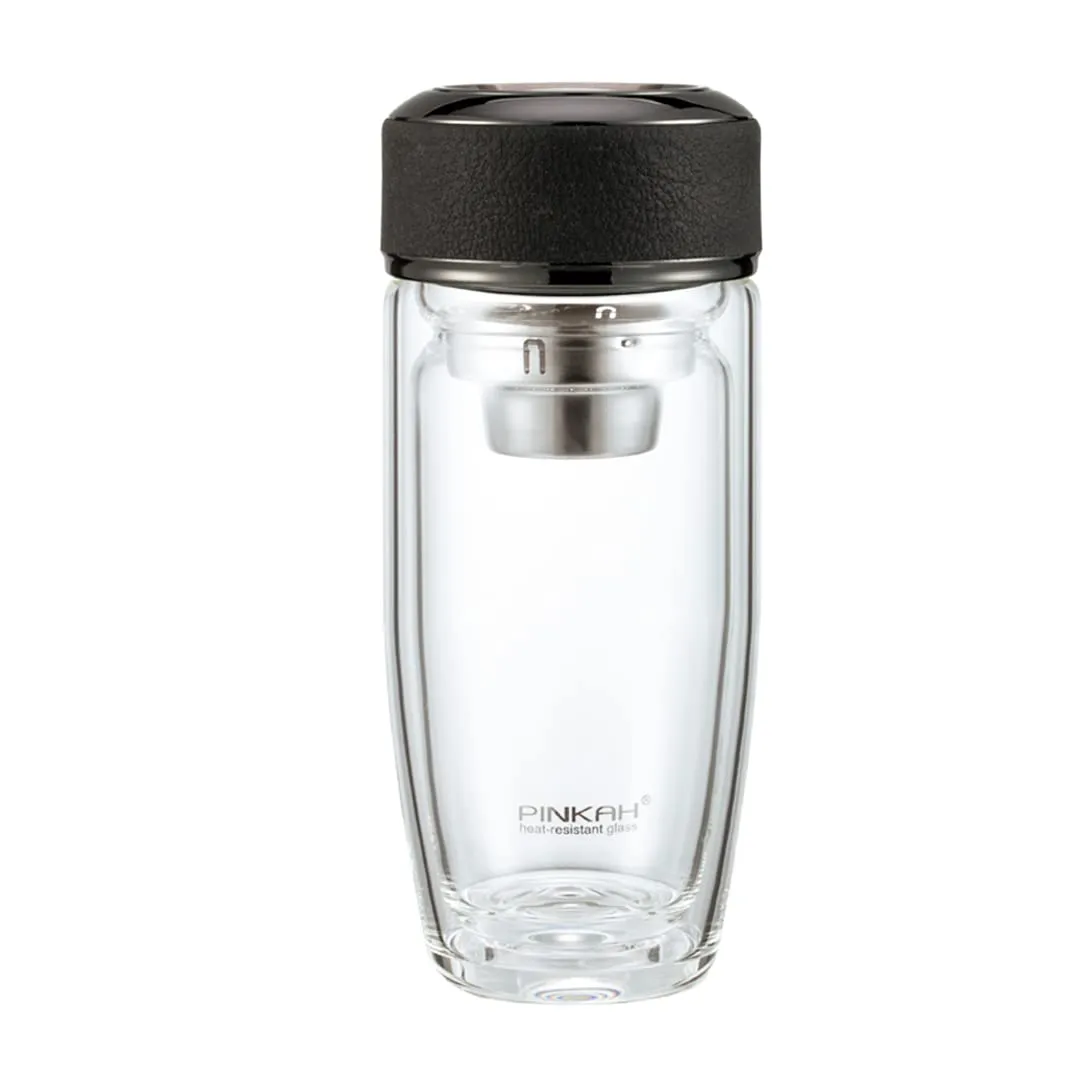 (PINKAH) Tea Infuser Glass Water Bottle - Black