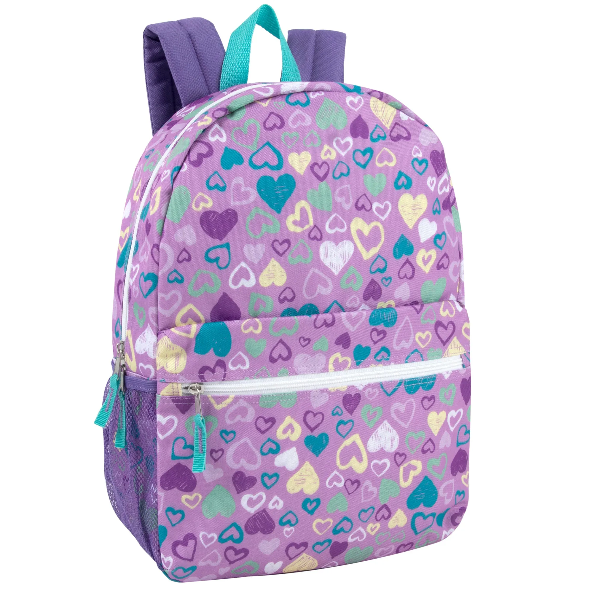 Printed Girls Backpack School Bag 43cm/20L Capacity With Side Mesh Pockets- 4 Styles