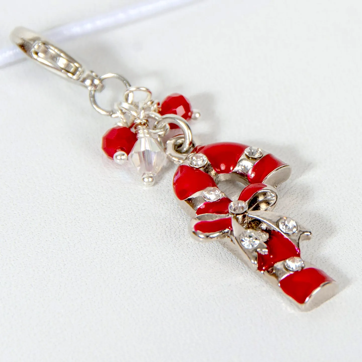 Red Enamel Candy Cane Charm with Red and Iridescent Crystals