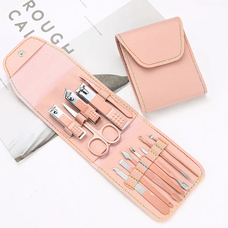 Rose Golden Scissors Nail Clippers Suit Tri-Fold Bag 16-Piece Pedicure Manicure Implement Ladies