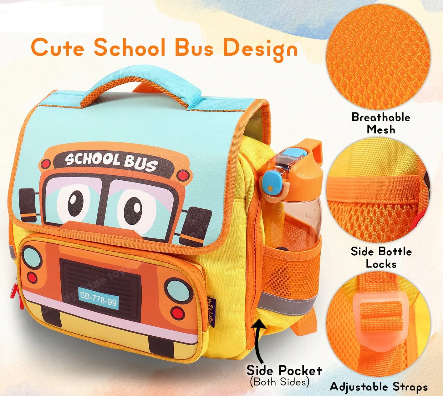 School Bus-Design Rectangular Shape Backpack for Kids