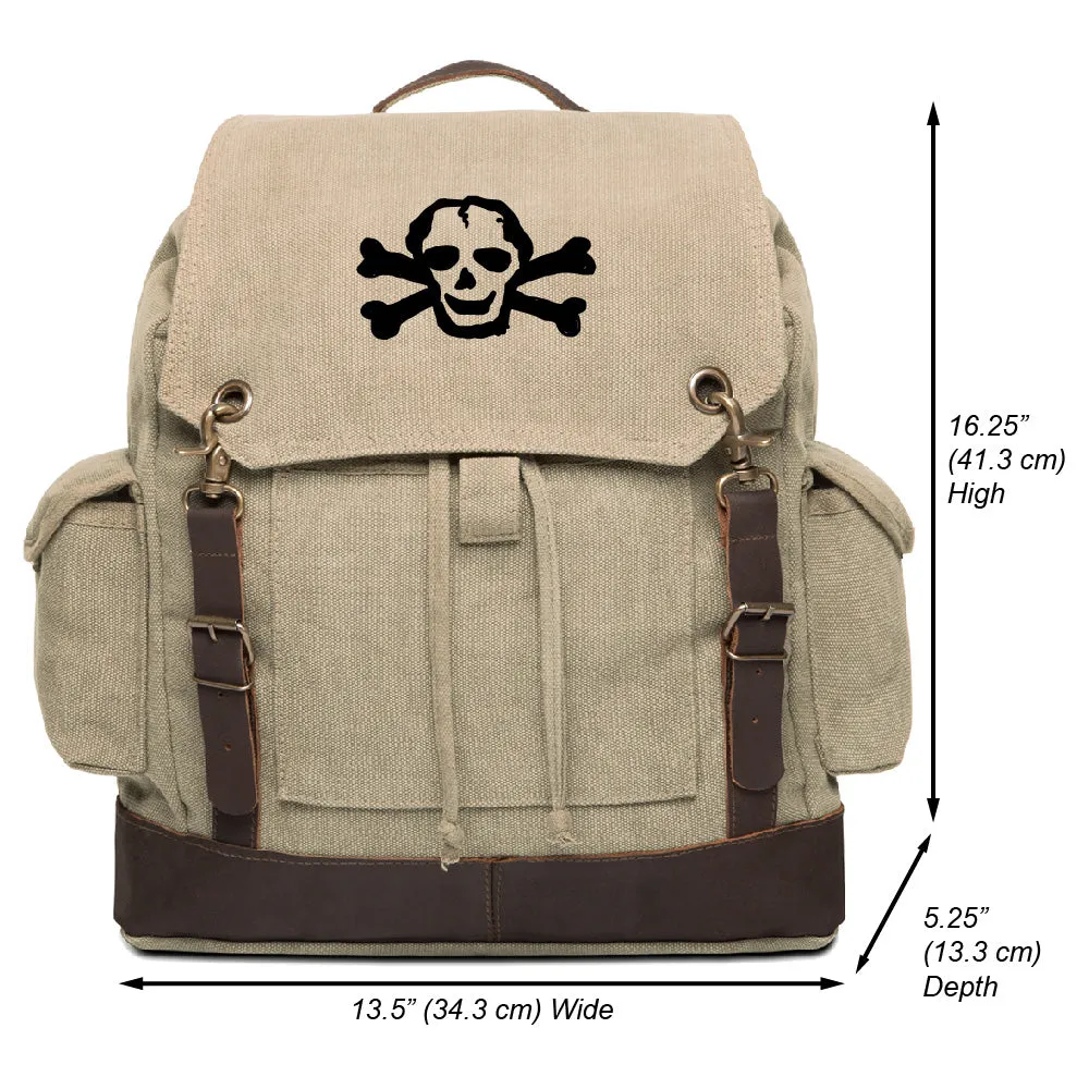 Scribble Skull Vintage Canvas Rucksack Backpack with Leather Straps