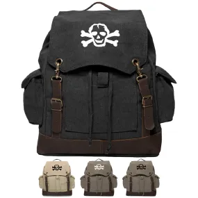 Scribble Skull Vintage Canvas Rucksack Backpack with Leather Straps