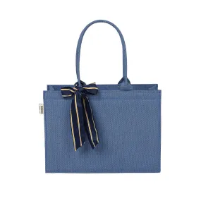 Self-Printed Blue Tote Bag with Blue Knot Accent - Chic and Elegant