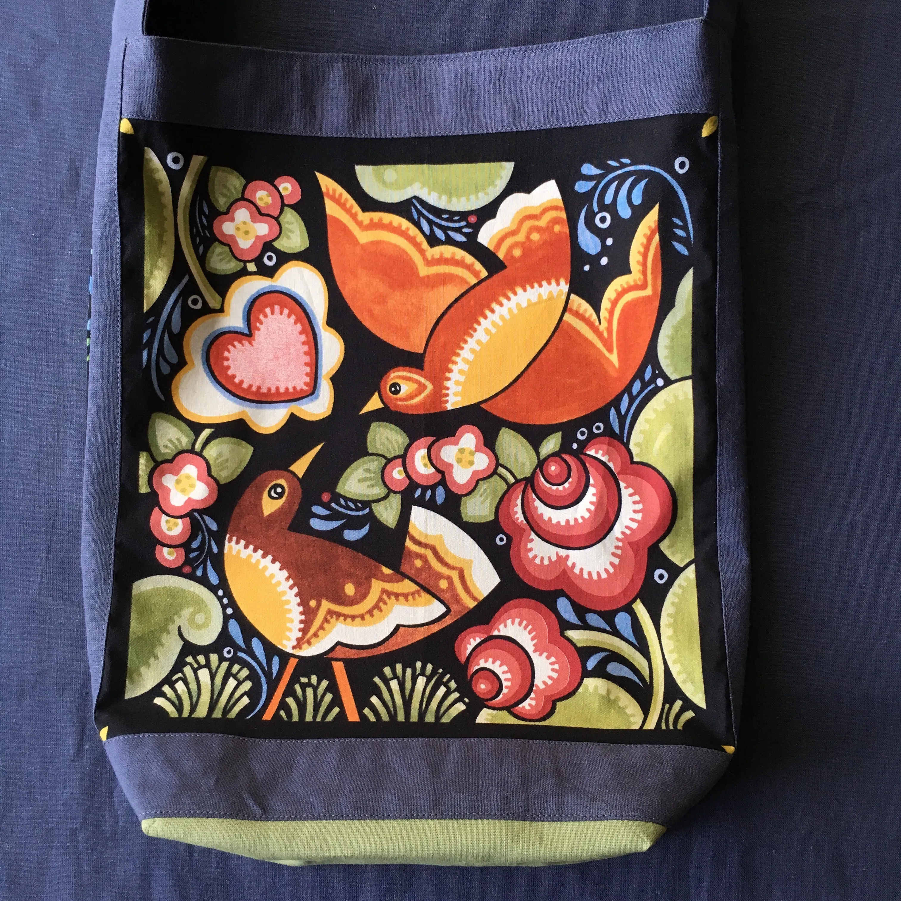 Sewfunky Hemp Folk Love Birds Bag