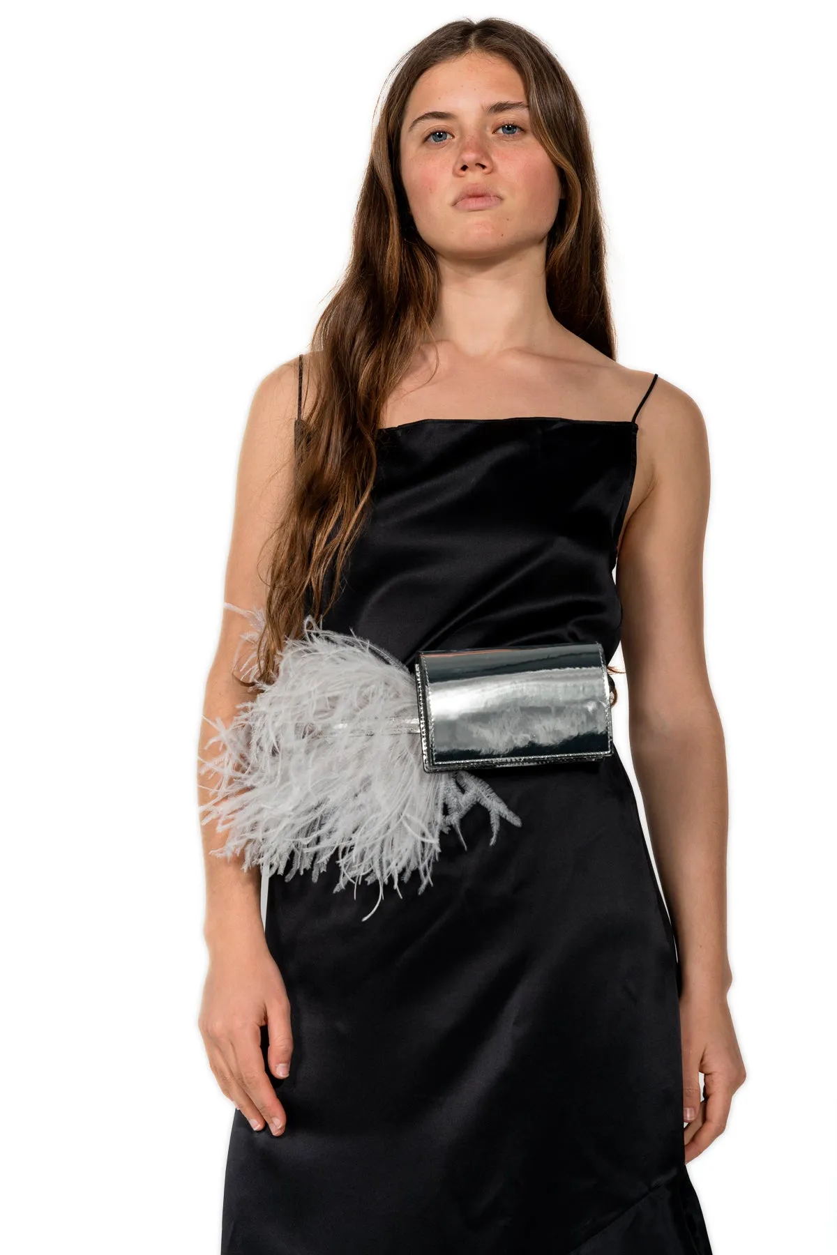 SILVER FEATHER BELT BAG