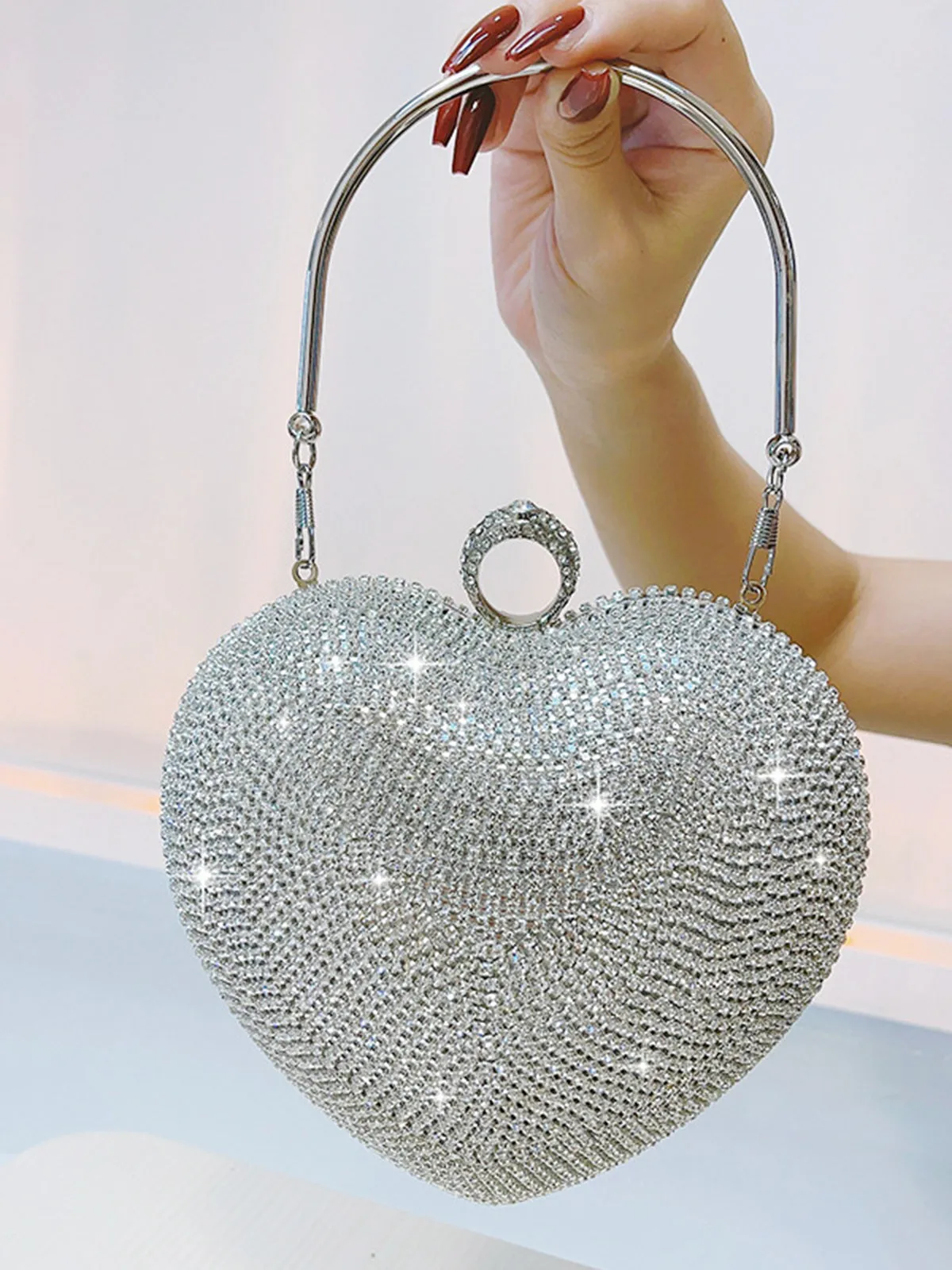 Silver Heart Rhinestone Party Tote Bag