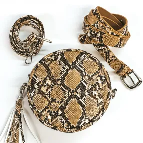 Snake Skin Print Round Multi Use Bag in Brown