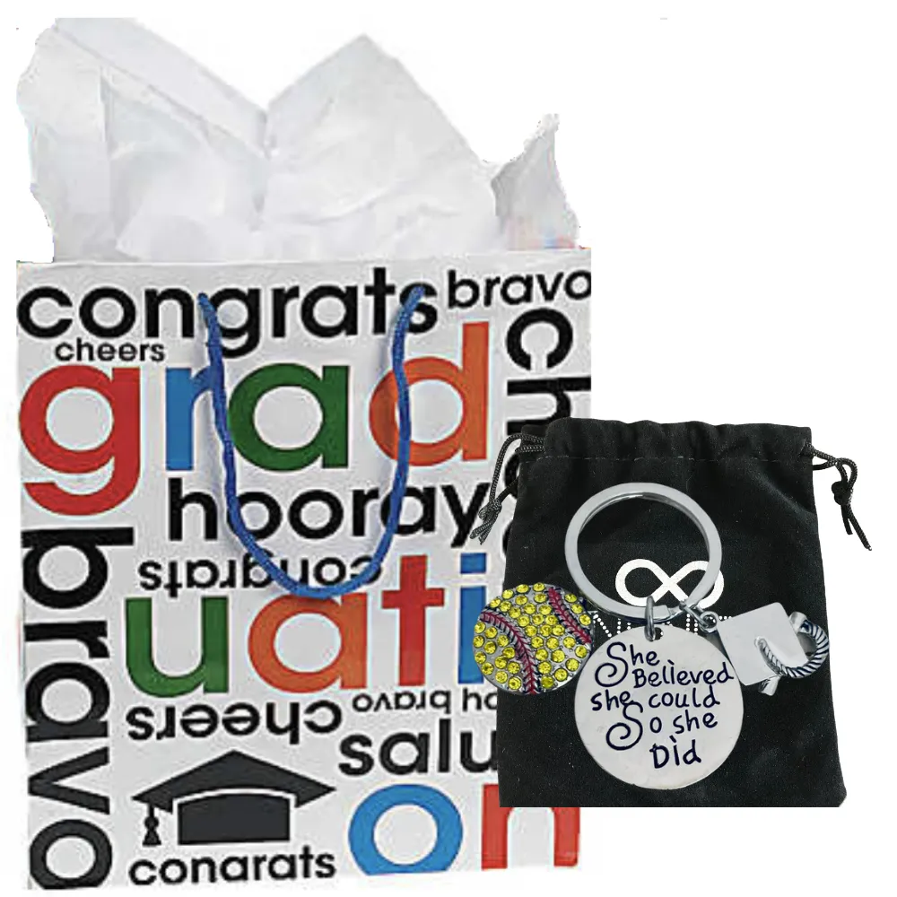 Softball Graduation Keychain & Gift Grad Gift Bag