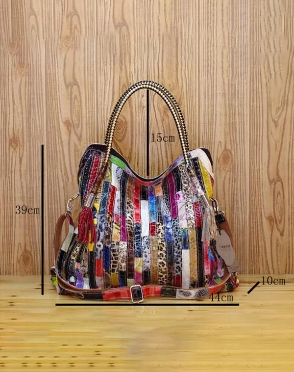 Stripes Snake Patent Tassel Colorful Handbag