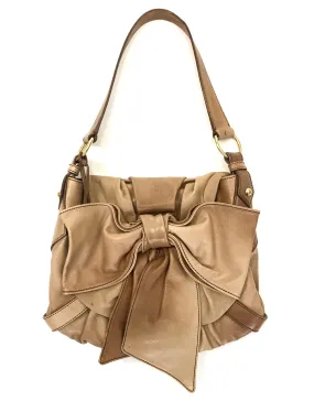 Tan Leather Small Sac Bow Shoulder Bag