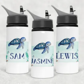 Turtle Personalised Aluminium Straw Water Bottle 650ml