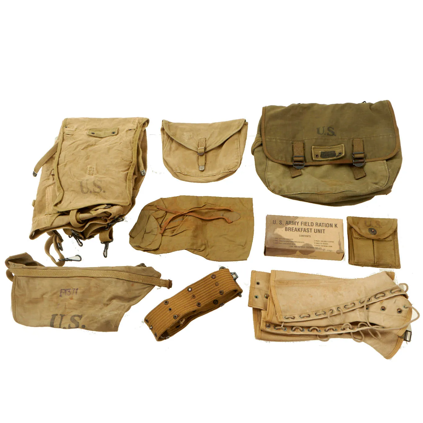 U.S. WWII U.S. Army Field Gear Lot - 9 Original & 1 Reproduction Item