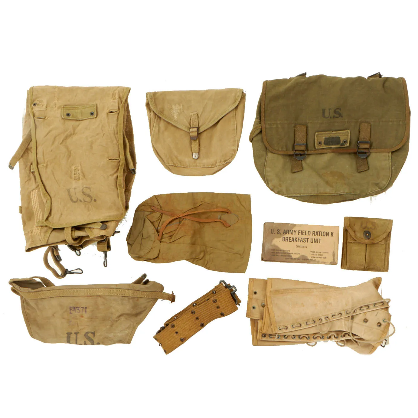 U.S. WWII U.S. Army Field Gear Lot - 9 Original & 1 Reproduction Item