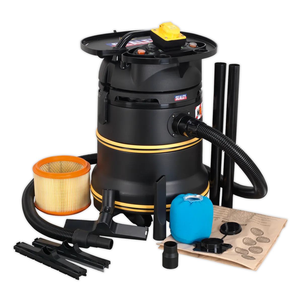 Vacuum Cleaner Industrial Wet/Dry 35L 1200W/110V Plastic Drum Class M Self-Clean Filter