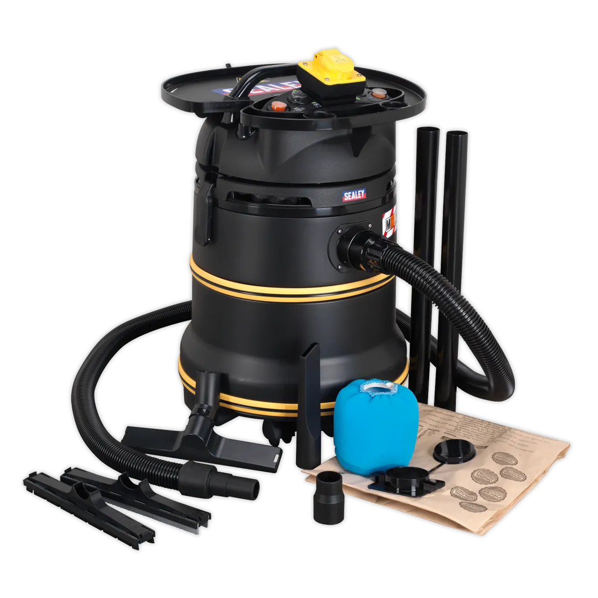 Vacuum Cleaner Industrial Wet/Dry 35L 1200W/110V Plastic Drum Class M Self-Clean Filter