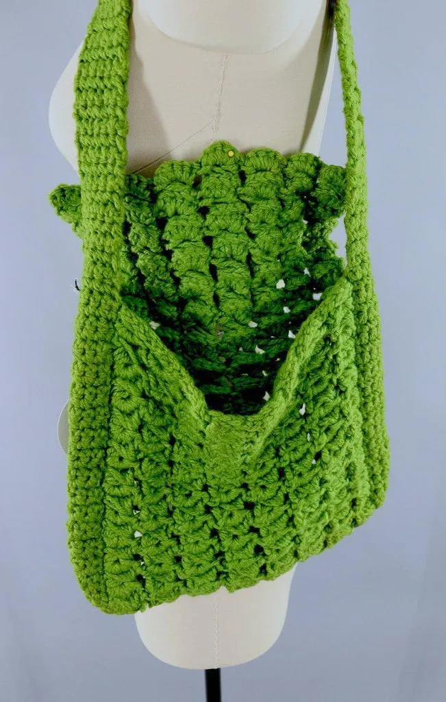 Vintage Army Green Granny Crochet Purse