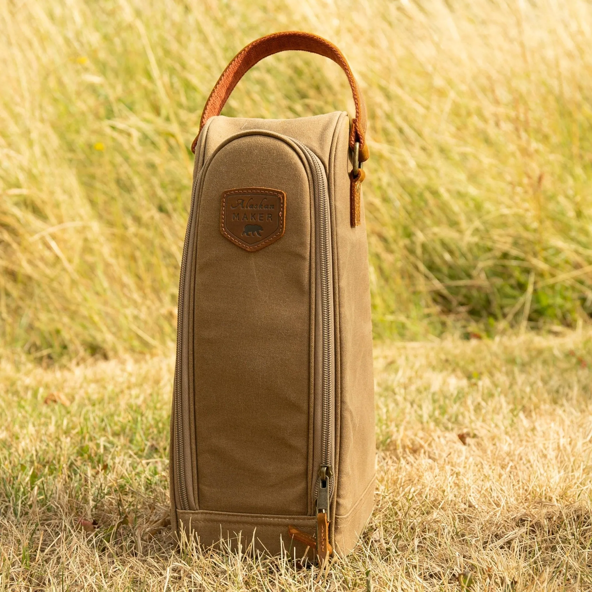 Waxed Canvas Insulated Bottle Bag & Glass Carrier