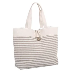 Womens Narrow Stripes Canvas Beach Shoulder Bag Tote