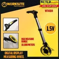 Worksite Digital Display Measuring Wheel  with Pistol Grip. Balanced In-Line Design. Tri-Fold Handle with Pistol Grip. Sealed roller bearings; Hi-traction tire. Measures to 32,800 Feet(9,999 Meters). Belt driven counter for long life -WT4104"