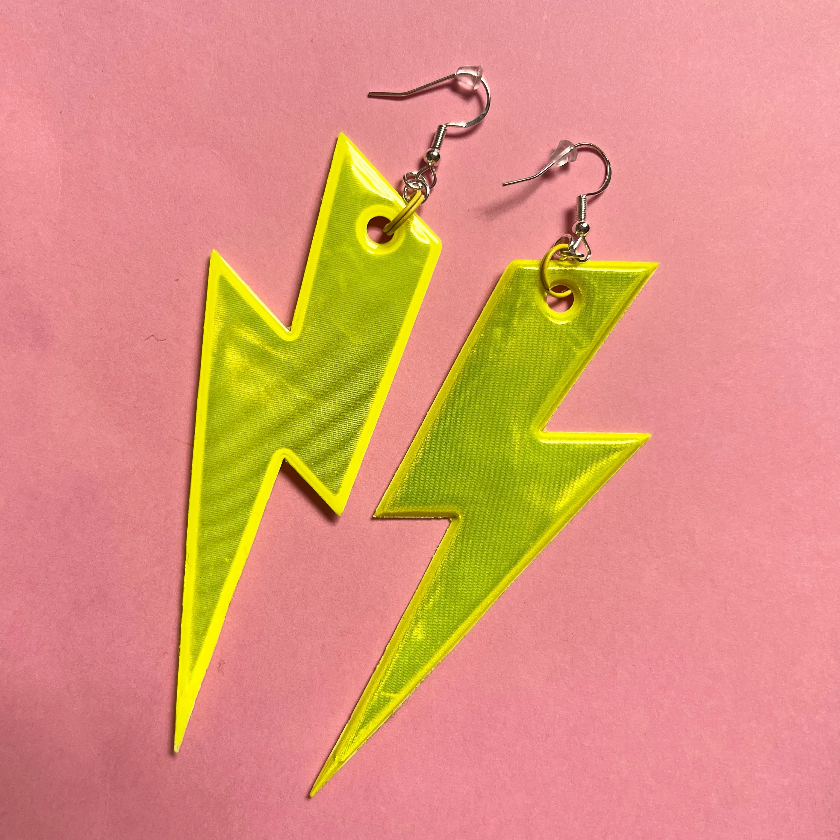 Yellow reflective bolt earrings high vis